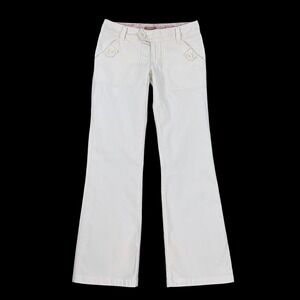 Forever 21 Pants Women Size 1 (28x31) Ivory Twill Low Rise Y2K Bootcut Vintage